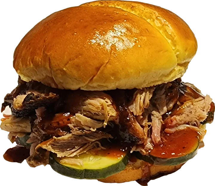 Slow-smoked pulled pork sandwich
